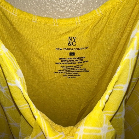New York & Company Flowy Yellow Checkered Tank Top - Picture 2 of 3
